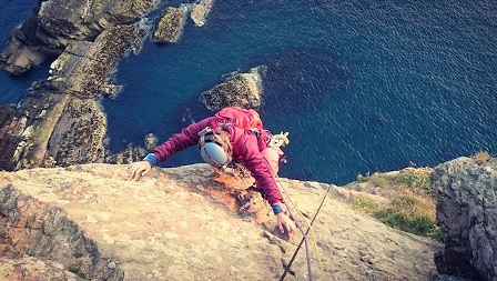 An rock climbing improver trip on an Anglesey sea cliff in North Wales